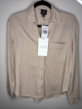 Oak + Trellis women Light Beige Casual Button-Down Shirt